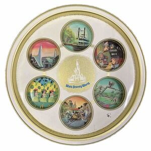 Walt Disney World 1970s Souvenir Gold Tin Drink Serving Tray‎